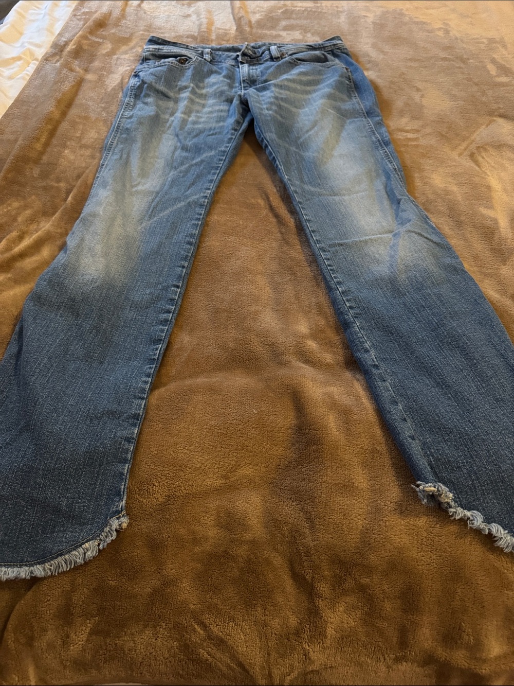 Diesel Faded Blue Bootcut Jeans with Frayed Hems
